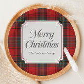 Red Plaid Merry Christmas Round Pappteller