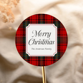 Red Plaid Merry Christmas Runder Aufkleber