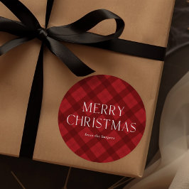 Red Plaid Merry Christmas  Runder Aufkleber