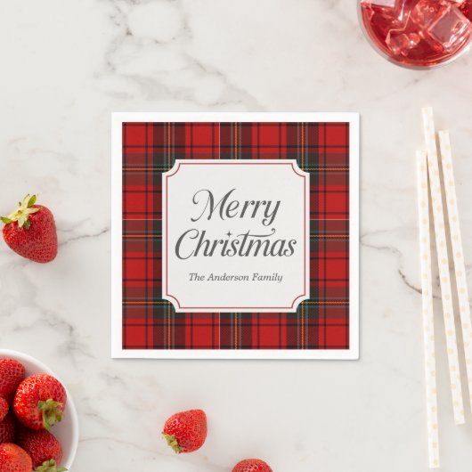 Red Plaid Merry Christmas Serviette (Beispiel)