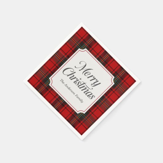 Red Plaid Merry Christmas Serviette (Ecke)