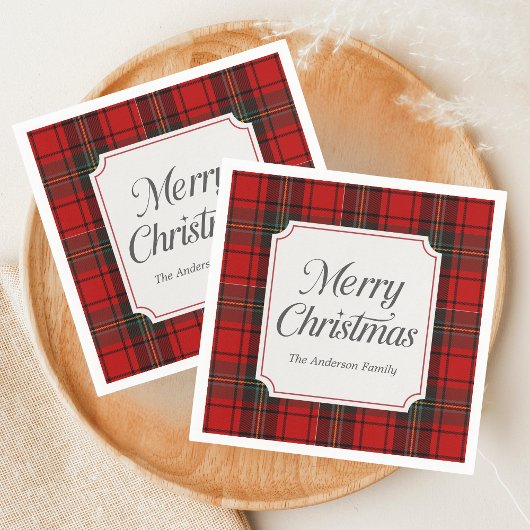 Red Plaid Merry Christmas Serviette
