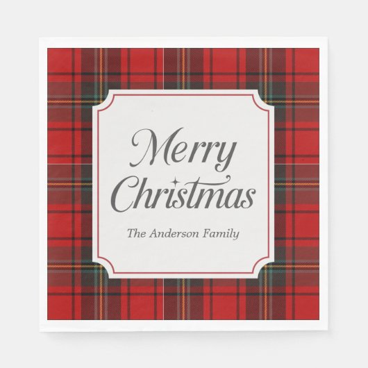 Red Plaid Merry Christmas Serviette (Vorderseite)
