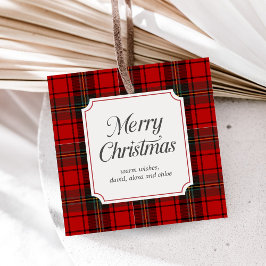 Red Plaid Merry Christmas Square Geschenkanhänger