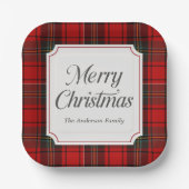 Red Plaid Merry Christmas Square Pappteller (Vorderseite)