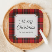 Red Plaid Merry Christmas Square Pappteller