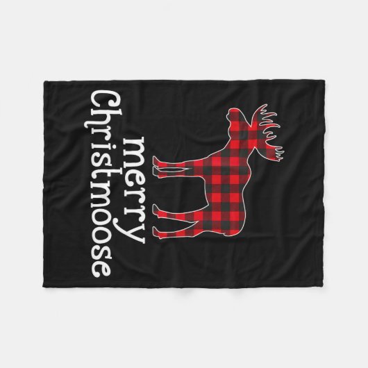 Red Plaid Merry Christmoose Christmas Moose Lovers Fleecedecke (Vorderseite (Horizontal))
