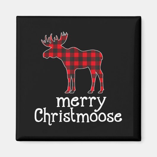 Red Plaid Merry Christmoose Christmas Moose Lovers Magnet (Vorne)