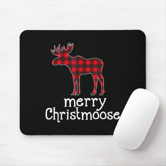 Red Plaid Merry Christmoose Christmas Moose Lovers Mousepad (Mit Mouse)