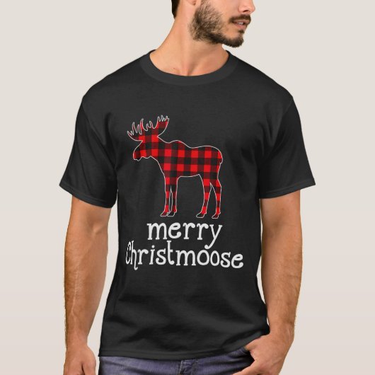 Red Plaid Merry Christmoose Christmas T Shirt Moos (Vorderseite)
