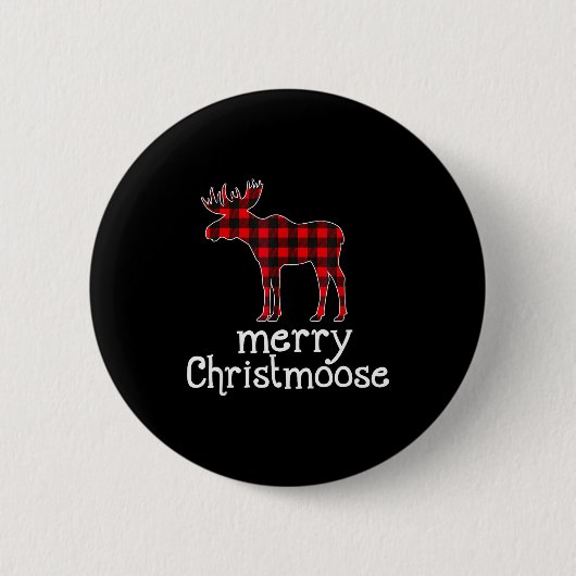 Red Plaid Merry Christmoose Christmas T Shirt Moos Button (Vorderseite)