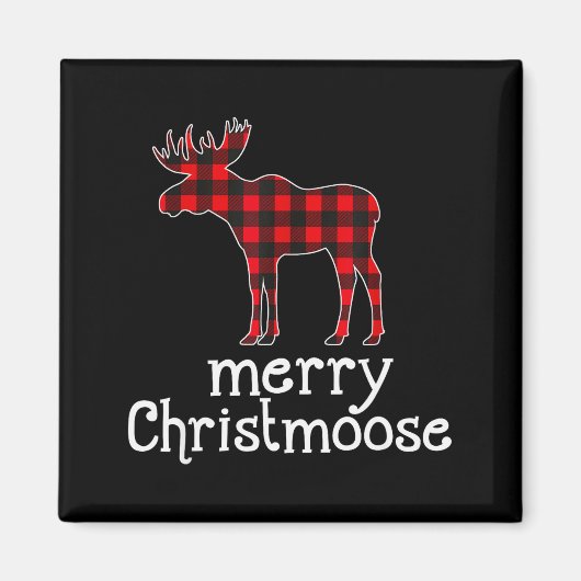 Red Plaid Merry Christmoose Christmas T Shirt Moos Magnet (Vorne)