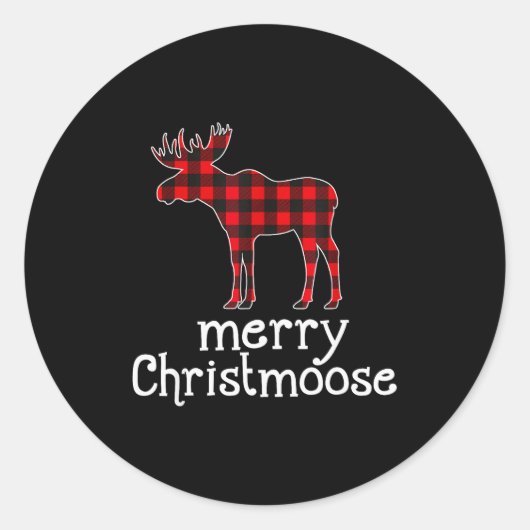 Red Plaid Merry Christmoose Christmas T Shirt Moos Runder Aufkleber (Vorderseite)