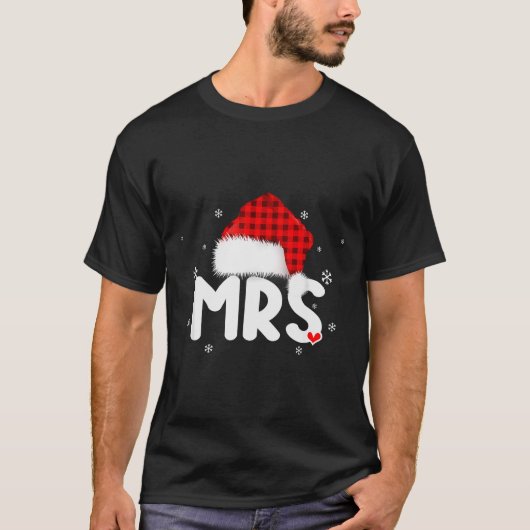 Red Plaid Mrs Claus Couples Matching Christmas Paj T-Shirt (Vorderseite)