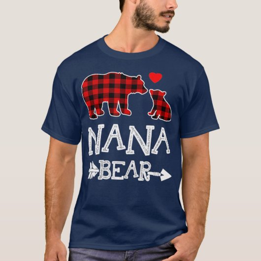 Red Plaid Nana Bear Christmas Pajama Matching T-Shirt (Vorderseite)