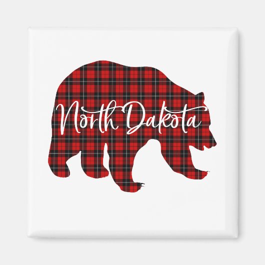 Red Plaid North Dakota Bear Matching Pajama Magnet (Vorne)
