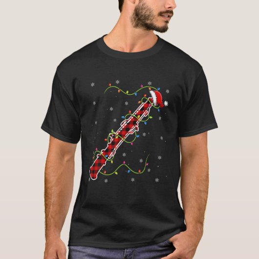 Red Plaid Oboe Christmas Lights Pajama Matching T-Shirt (Vorderseite)