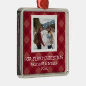 Red Plaid Our First Christmas Ornament Aus Metall (Rechts)