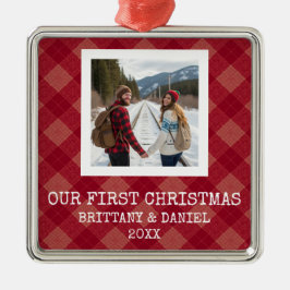 Red Plaid Our First Christmas Ornament Aus Metall