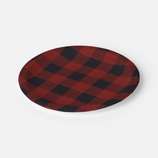 Red Plaid Pappteller (Schrägansicht)