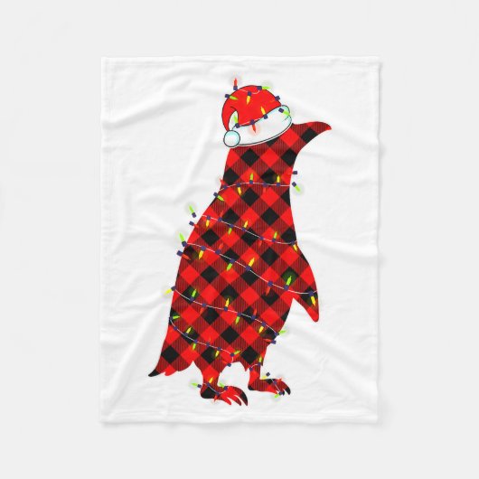 Red Plaid Penguin Christmas Lights Pajamas Adult K Fleecedecke (Vorderseite)