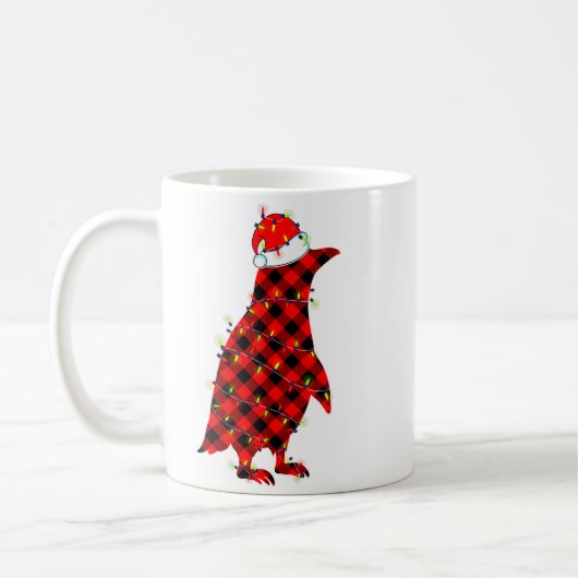 Red Plaid Penguin Christmas Lights Pajamas Adult K Kaffeetasse (Links)