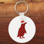 Red Plaid Penguin Christmas Lights Pajamas Adult K Schlüsselanhänger (Vorderseite)