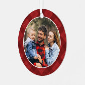 Red Plaid Photo Christmas  Ornament Aus Metall (Vorderseite links)
