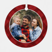 Red Plaid Photo Christmas  Ornament Aus Metall (Vorderseite)