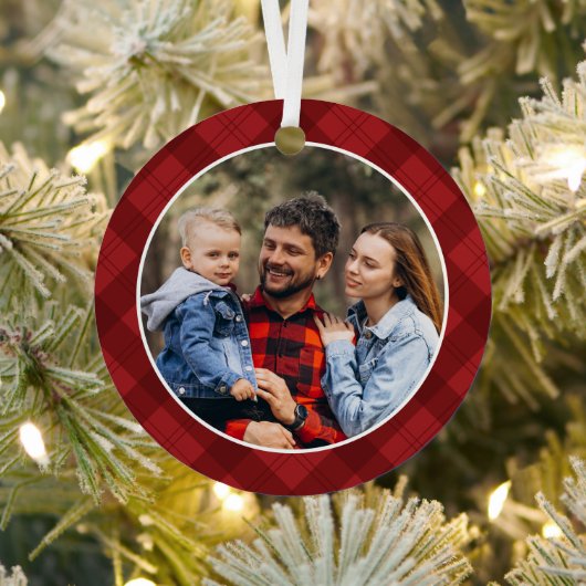 Red Plaid Photo Christmas  Ornament Aus Metall (InSitu)