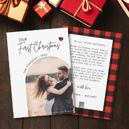 Red Plaid Photo Christmas Script Wedding Thank you Feiertagskarte