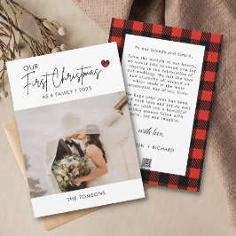 Red Plaid Photo Christmas Script Wedding Thank you Feiertagskarte