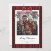 Red Plaid Red Bow Photo Feiertagskarte (Vorderseite)