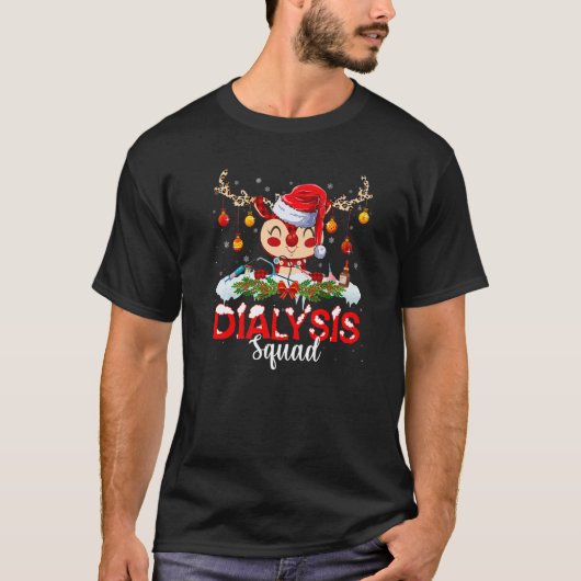 Red Plaid Reindeer Santa Hat Dialysis Squad Nurse T-Shirt (Vorderseite)
