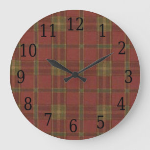Red Plaid Round Clock Große Wanduhr