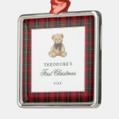 Red Plaid Teddy Bear Baby First Christmas Ornament Aus Metall (Links)