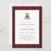 Red Plaid Teddy Bear Christmas Party Einladung (Vorderseite)