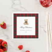 Red Plaid Teddy Bear Christmas Party Serviette (Beispiel)