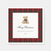 Red Plaid Teddy Bear Christmas Party Serviette (Vorderseite)