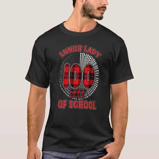 Red Plaid Typography 100th day of School Lunch Lad T-Shirt (Vorderseite)