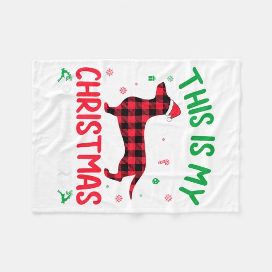 Red Plaid Ugly This Is My Dachshund Dog Christmas Fleecedecke (Vorderseite (Horizontal))