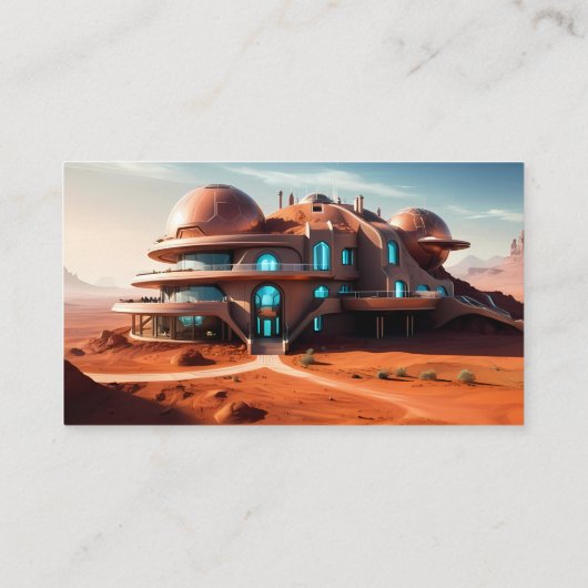 Red Planet Mansion - AI Futuristic Wüste Villa Visitenkarte (Rückseite)