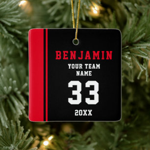 Red Player Name Number Team Sports Kids Keeper Keramikornament