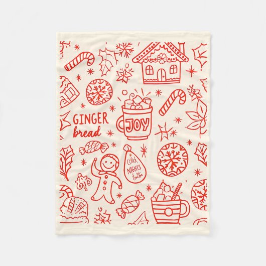 Red Playful Hand Drawn Doodle Whimsical Weihnachte Fleecedecke (Vorderseite)