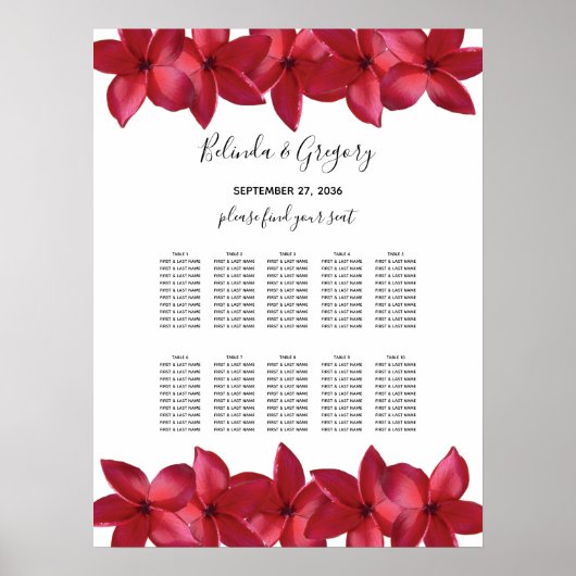 Red Plumeria Frangipani Hochzeitskarte Poster (Vorne)