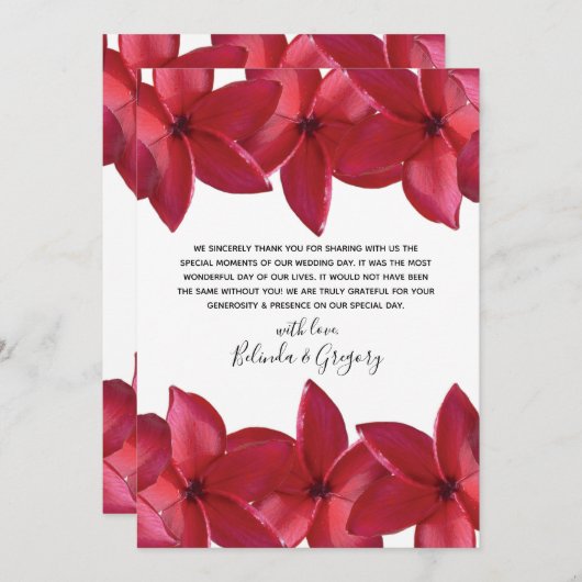 Red Plumeria Frangipani Wedding Dankeskarte (Vorne/Hinten)