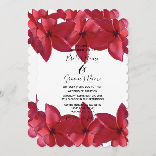 Red Plumeria Frangipani Wedding Einladungen (Vorne/Hinten)