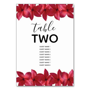 Red Plumeria Frangipani Wedding Guest Names Tischnummer