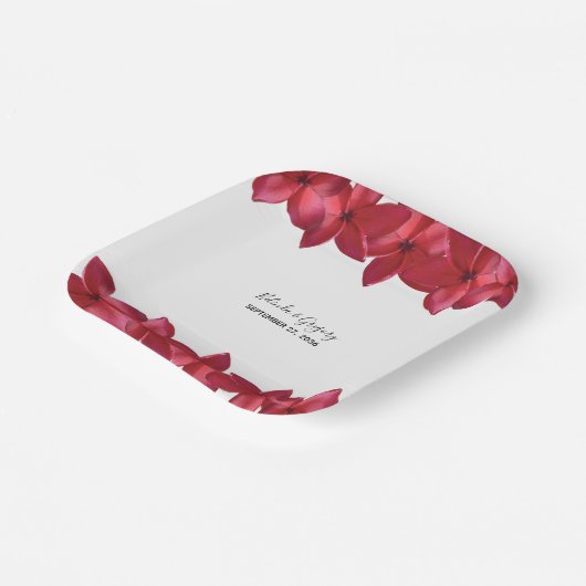 Red Plumeria Frangipani Wedding Pappteller (Gewinkelt)