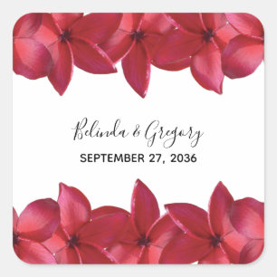 Red Plumeria Frangipani Wedding Quadratischer Aufkleber